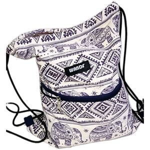 WANDF Drawstring Backpack String Bag Blue Elephant Water Resistant Nylon